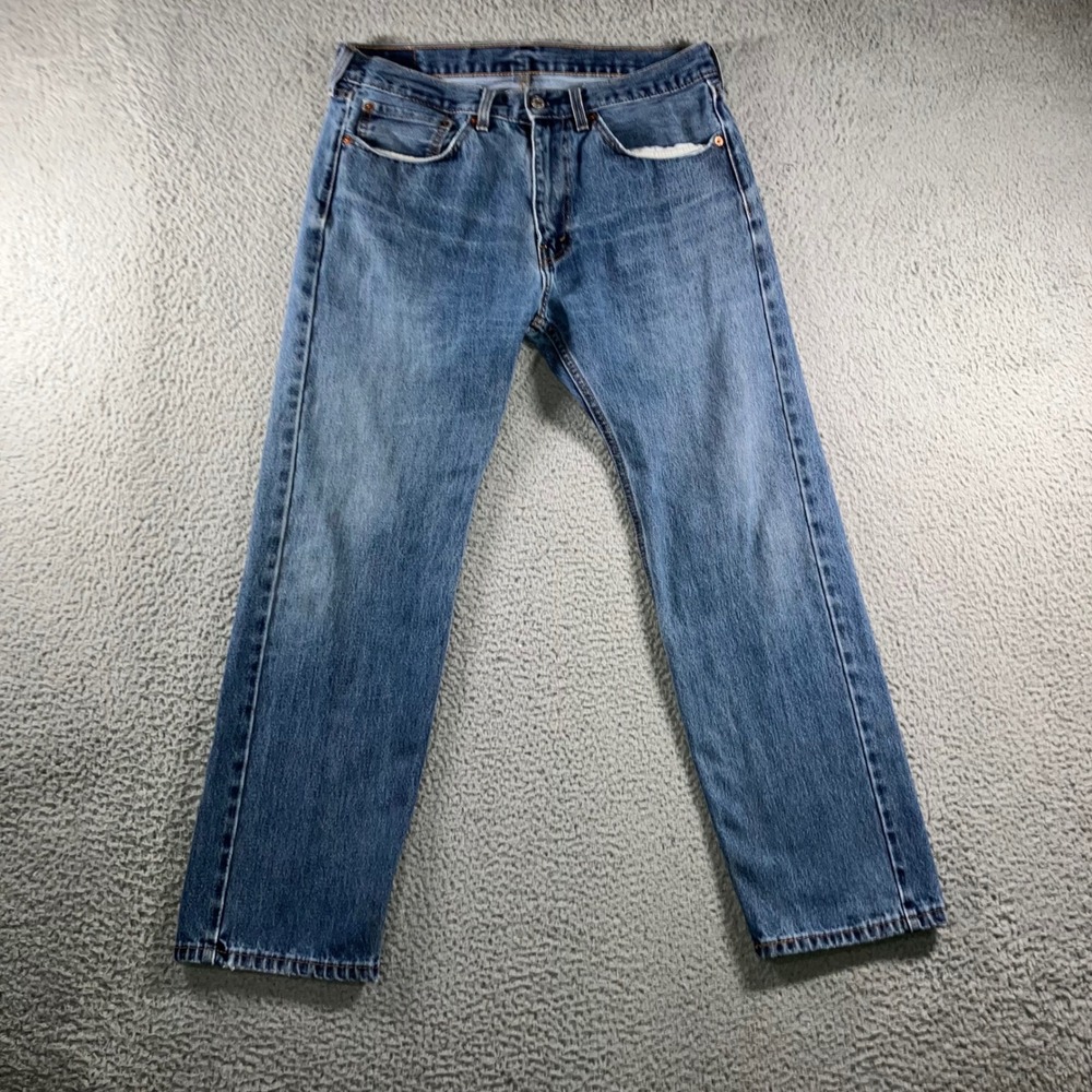 Levi 505 Regular Fit Straight Leg Jeans Men 34x30 Fit 34x29 Blue Mid Wash Grunge